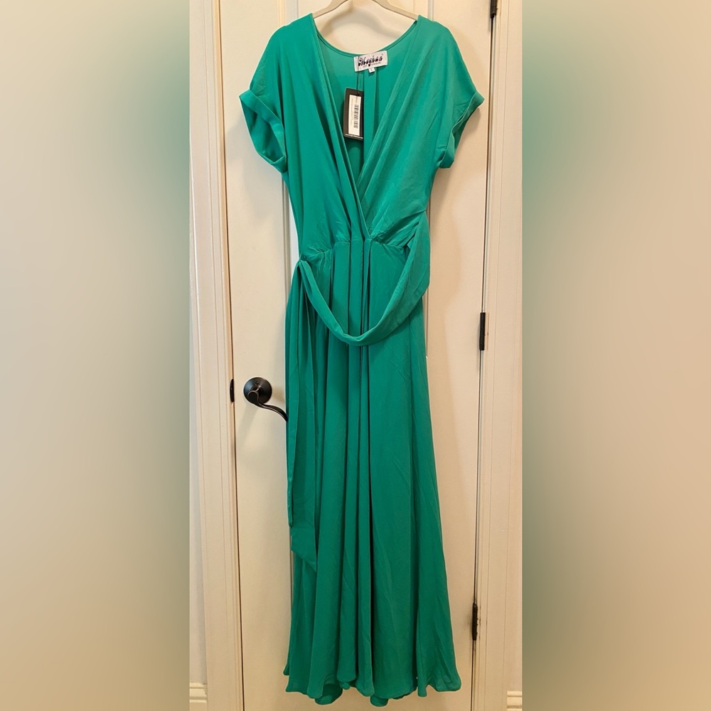 Meghan Los Angeles Jasmine Green Maxi dress short sleeve. NWT size L - Picture 2 of 4